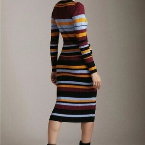 Multicolor Light Weight All Over Cable Striped Long Sleeve Dress